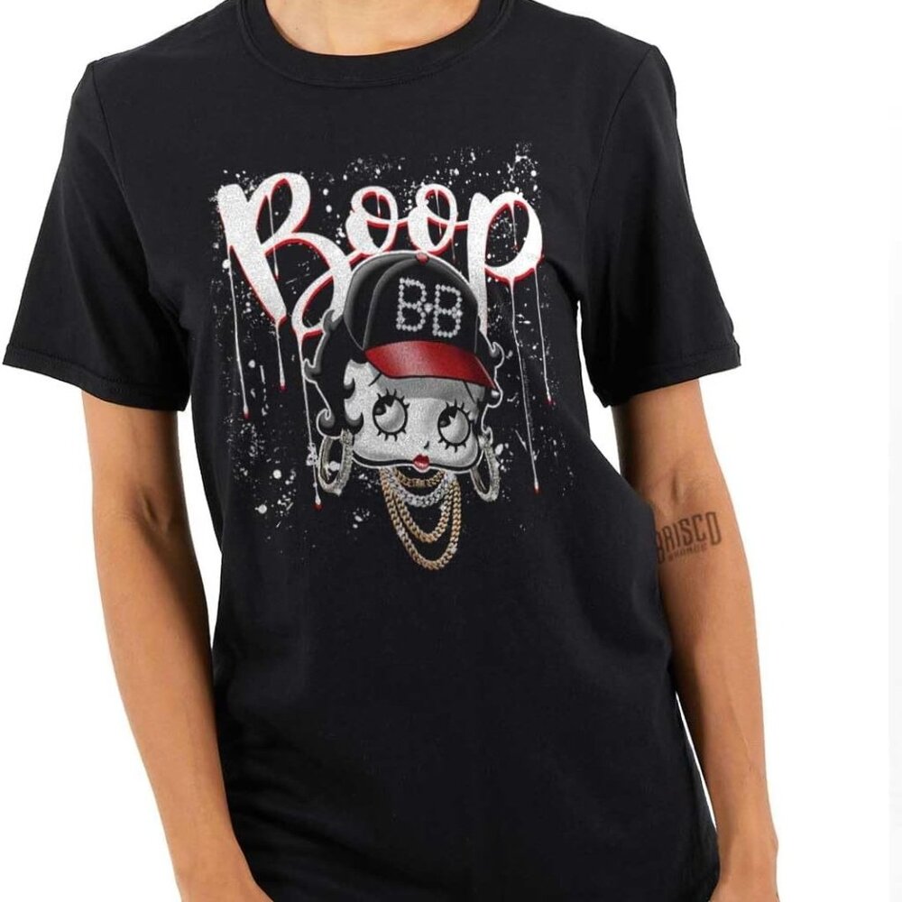 Betty Boop Women’s Large Graphic T-Shirt – Iconic Cartoon Bling Cotton Tee
